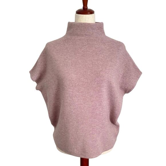 Cynthia Rowley Pink Mauve Cashmere Ribbed Mock Neck Short Sleeve Sweater XS - Picture 1 of 5